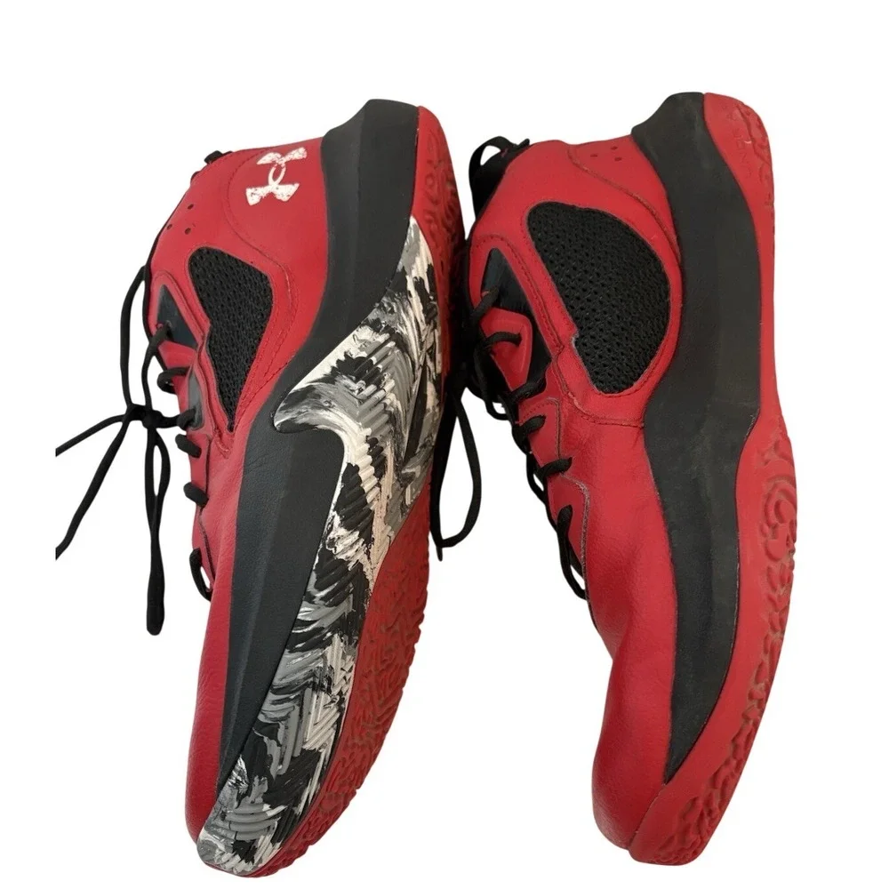 Under‎ Armour Men's Basketball Shoes Red Black Low Top Athletic Sneakers US 15